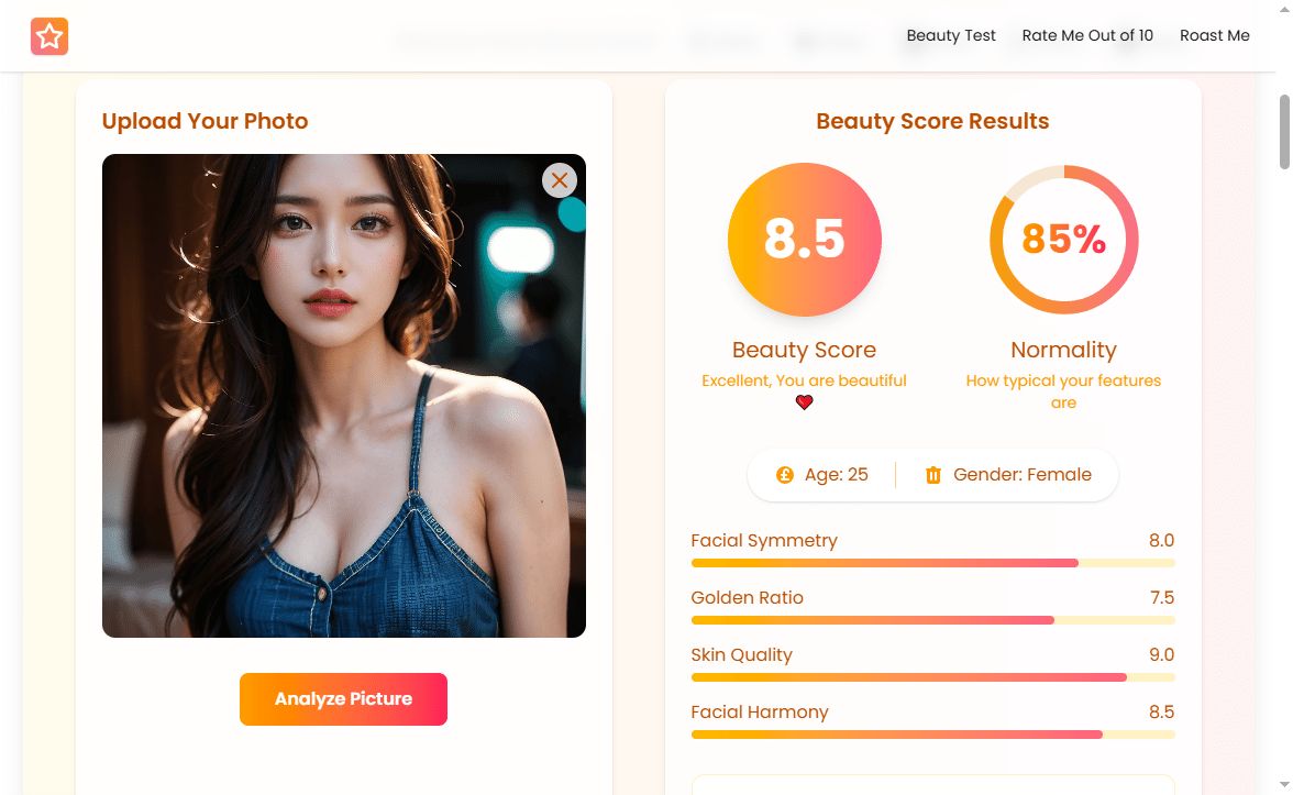 AI Beauty Test：用AI给你的美貌打个分第1张